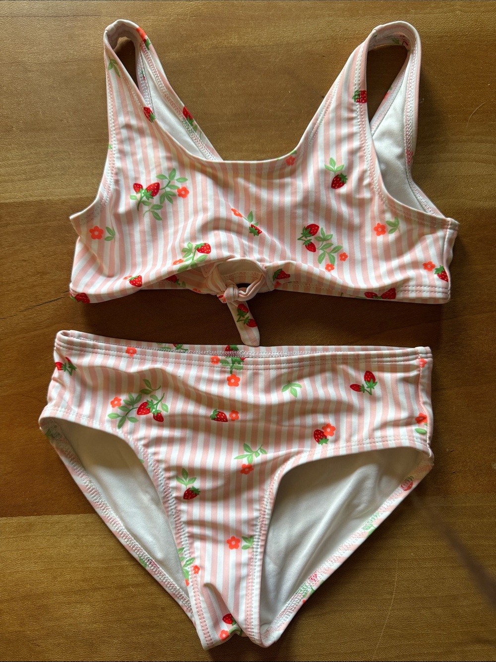 Old Navy Pink and White Striped Strawberry Print Girls' Bikini